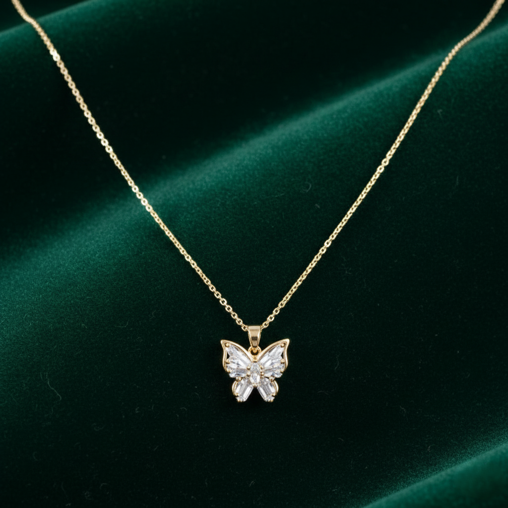 Baguette Butterfly Pendant Chain - Gold